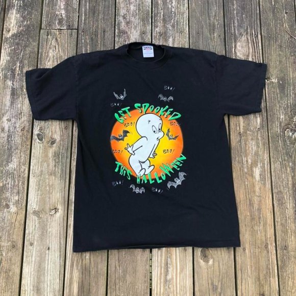 Vintage 90s CASPER The friendly Ghost Halloween Tshirt with bats - Picture 1 of 3